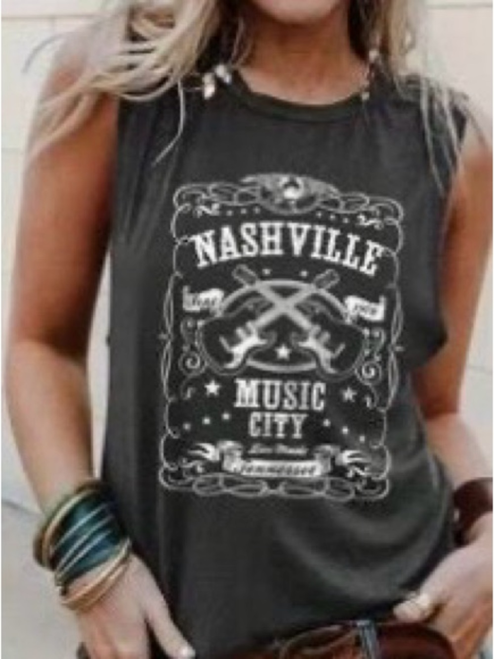 Nashville Music City Graphic Muscle Tank - Charcoal New